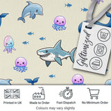 Cute Dolphin Shark and Jellyfish Ocean Animals Neutral Beige Background   Digital Print Fabric by the Metre UK Sewing Quilting Textile