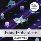 Cute Dolphin Shark and Jellyfish Ocean Animals Purple Background   Digital Print Fabric by the Metre UK Sewing Quilting Textile