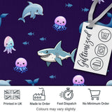 Cute Dolphin Shark and Jellyfish Ocean Animals Purple Background   Digital Print Fabric by the Metre UK Sewing Quilting Textile