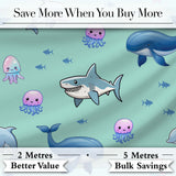 Cute Dolphin Shark and Jellyfish Ocean Animals Mint Green Background   Digital Print Fabric by the Metre UK Sewing Quilting Textile