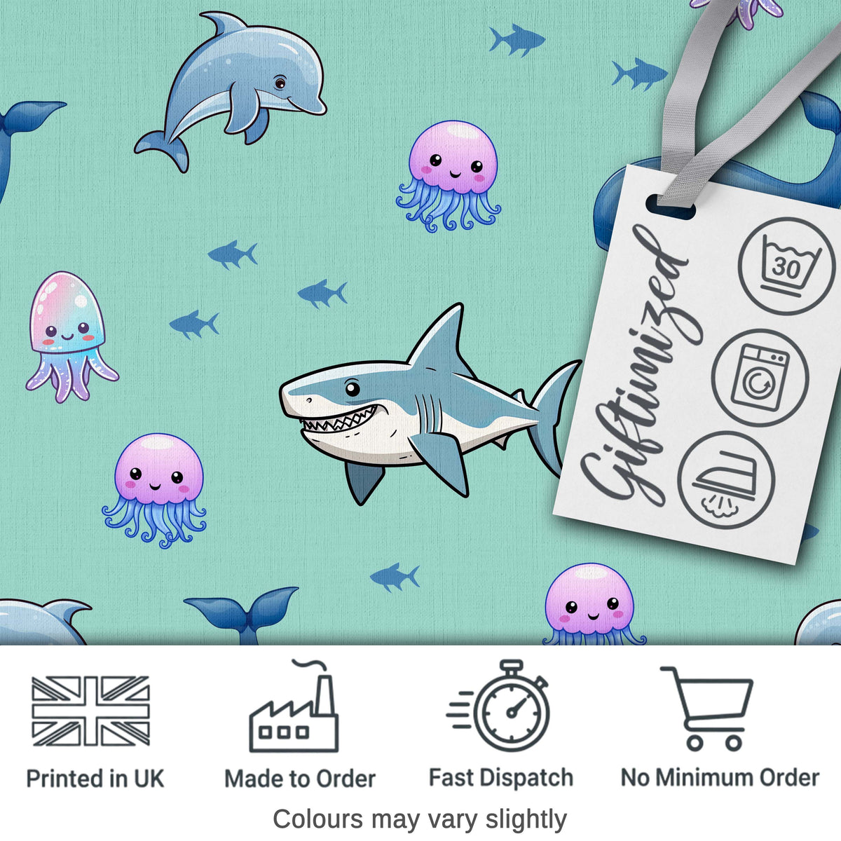 Cute Dolphin Shark and Jellyfish Ocean Animals Mint Green Background   Digital Print Fabric by the Metre UK Sewing Quilting Textile