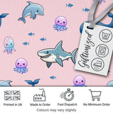 Cute Dolphin Shark and Jellyfish Ocean Animals Soft Pink Background   Digital Print Fabric by the Metre UK Sewing Quilting Textile