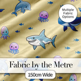 Cute Dolphin Shark and Jellyfish Ocean Animals Warm Yellow Background   Digital Print Fabric by the Metre UK Sewing Quilting Textile