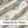 Cute Woodland Owls Mushrooms and Leaves Warm Beige Background Seamless Pattern Digital Print Fabric by the Metre UK Sewing Quilting Textile