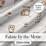 Cute Woodland Owls Mushrooms and Leaves Neutral Grey Background Seamless  Digital Print Fabric by the Metre UK Sewing Quilting Textile