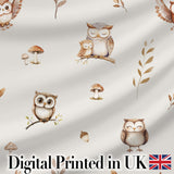 Cute Woodland Owls Mushrooms and Leaves Neutral Grey Background Seamless  Digital Print Fabric by the Metre UK Sewing Quilting Textile