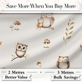 Cute Woodland Owls Mushrooms and Leaves Neutral Grey Background Seamless  Digital Print Fabric by the Metre UK Sewing Quilting Textile