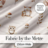 Cute Woodland Owls Mushrooms and Leaves Soft Cream Background Seamless Pattern Digital Print Fabric by the Metre UK Sewing Quilting Textile