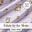 Cute Woodland Owls Mushrooms and Leaves Soft Lavender Background   Digital Print Fabric by the Metre UK Sewing Quilting Textile