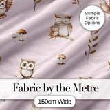 Cute Woodland Owls Mushrooms and Leaves Soft Beige Background Seamless Pattern Digital Print Fabric by the Metre UK Sewing Quilting Textile
