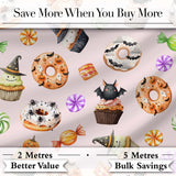 Cute Halloween Donuts Cupcakes Bats and Candy Soft Pink Background   Digital Print Fabric by the Metre UK Sewing Quilting Textile