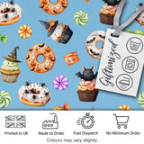 Halloween Donuts Cupcakes Bats Candy and Pumpkins Blue Background   Digital Print Fabric by the Metre UK Sewing Quilting Textile