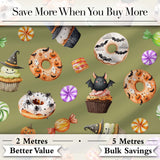 Cute Halloween Donuts Cupcakes Bats Candy and Pumpkins Olive Green Background   Digital Print Fabric by the Metre UK Sewing Quilting Textile