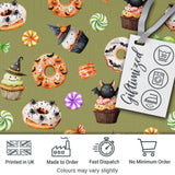 Cute Halloween Donuts Cupcakes Bats Candy and Pumpkins Olive Green Background   Digital Print Fabric by the Metre UK Sewing Quilting Textile