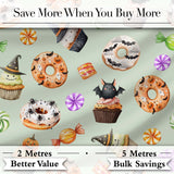 Cute Halloween Donuts Cupcakes Bats Candy and Pumpkins Sage Green Background   Digital Print Fabric by the Metre UK Sewing Quilting Textile