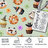 Cute Halloween Donuts Cupcakes Bats Candy and Pumpkins Sage Green Background   Digital Print Fabric by the Metre UK Sewing Quilting Textile