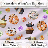 Halloween Donuts Cupcakes Bats Candy and Pumpkins Light Purple Background   Digital Print Fabric by the Metre UK Sewing Quilting Textile