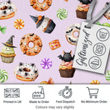 Halloween Donuts Cupcakes Bats Candy and Pumpkins Light Purple Background   Digital Print Fabric by the Metre UK Sewing Quilting Textile