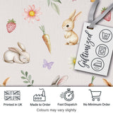 Bunny Rabbits with Flowers Carrots and Butterflies Soft Neutral Background   Digital Print Fabric by the Metre UK Sewing Quilting Textile