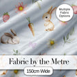 Cute Bunny Rabbits with Flowers Carrots and Butterflies Soft Blue Background   Digital Print Fabric by the Metre UK Sewing Quilting Textile