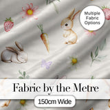 Bunny Rabbits with Flowers Carrots and Butterflies Light Cream Background   Digital Print Fabric by the Metre UK Sewing Quilting Textile