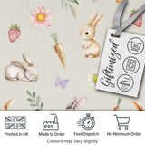 Bunny Rabbits with Flowers Carrots and Butterflies Light Cream Background   Digital Print Fabric by the Metre UK Sewing Quilting Textile