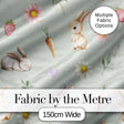 Cute Bunny Rabbits with Flowers Carrots and Butterflies Sage Green Background   Digital Print Fabric by the Metre UK Sewing Quilting Textile
