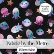 Kawaii Jellyfish Starfish and Cute Sea Creatures Black Background   Digital Print Fabric by the Metre UK Sewing Quilting Textile