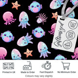 Kawaii Jellyfish Starfish and Cute Sea Creatures Black Background   Digital Print Fabric by the Metre UK Sewing Quilting Textile