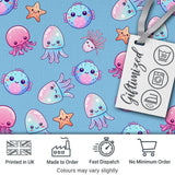 Kawaii Jellyfish Starfish and Cute Sea Creatures Soft Blue Background   Digital Print Fabric by the Metre UK Sewing Quilting Textile