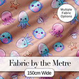 Kawaii Jellyfish Starfish and Sea Creatures Warm Peach Background   Digital Print Fabric by the Metre UK Sewing Quilting Textile