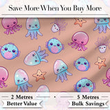 Kawaii Jellyfish Starfish and Sea Creatures Warm Peach Background   Digital Print Fabric by the Metre UK Sewing Quilting Textile