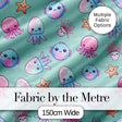 Kawaii Jellyfish Starfish and  Sea Creatures Mint Green Background   Digital Print Fabric by the Metre UK Sewing Quilting Textile