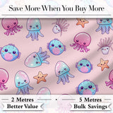Jellyfish Starfish and Cute Sea Creatures Soft Blush Pink Background   Digital Print Fabric by the Metre UK Sewing Quilting Textile
