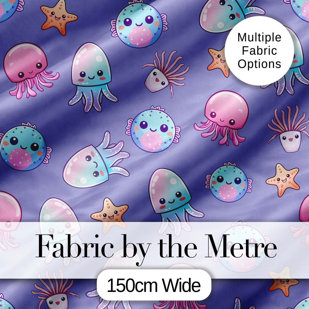 Jellyfish Starfish and Cute Sea Creatures Lavender Purple Background   Digital Print Fabric by the Metre UK Sewing Quilting Textile