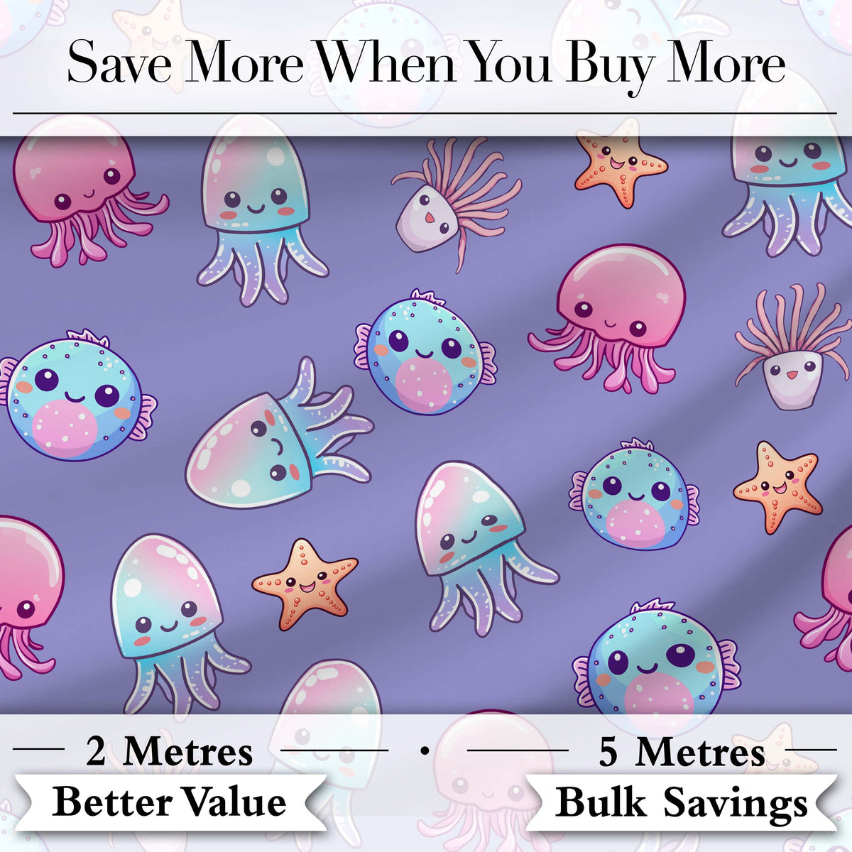Jellyfish Starfish and Cute Sea Creatures Lavender Purple Background   Digital Print Fabric by the Metre UK Sewing Quilting Textile