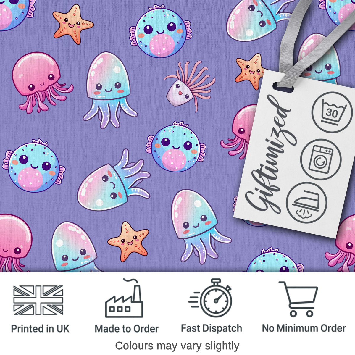 Jellyfish Starfish and Cute Sea Creatures Lavender Purple Background   Digital Print Fabric by the Metre UK Sewing Quilting Textile