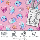 Kawaii Jellyfish Starfish and Cute Sea Creatures Warm Pink Background   Digital Print Fabric by the Metre UK Sewing Quilting Textile