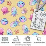 Jellyfish Starfish and Cute Sea Creatures Warm Mustard Yellow Background Digital Print Fabric by the Metre UK Sewing Quilting Textile