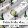 Watercolour Forest Trees Mushrooms Sun Moon and Stars Woodland Seamless Pattern Digital Print Fabric by the Metre UK Sewing Quilting Textile