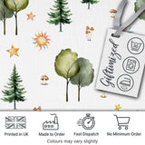Watercolour Forest Trees Mushrooms Sun Moon and Stars Woodland Seamless Pattern Digital Print Fabric by the Metre UK Sewing Quilting Textile