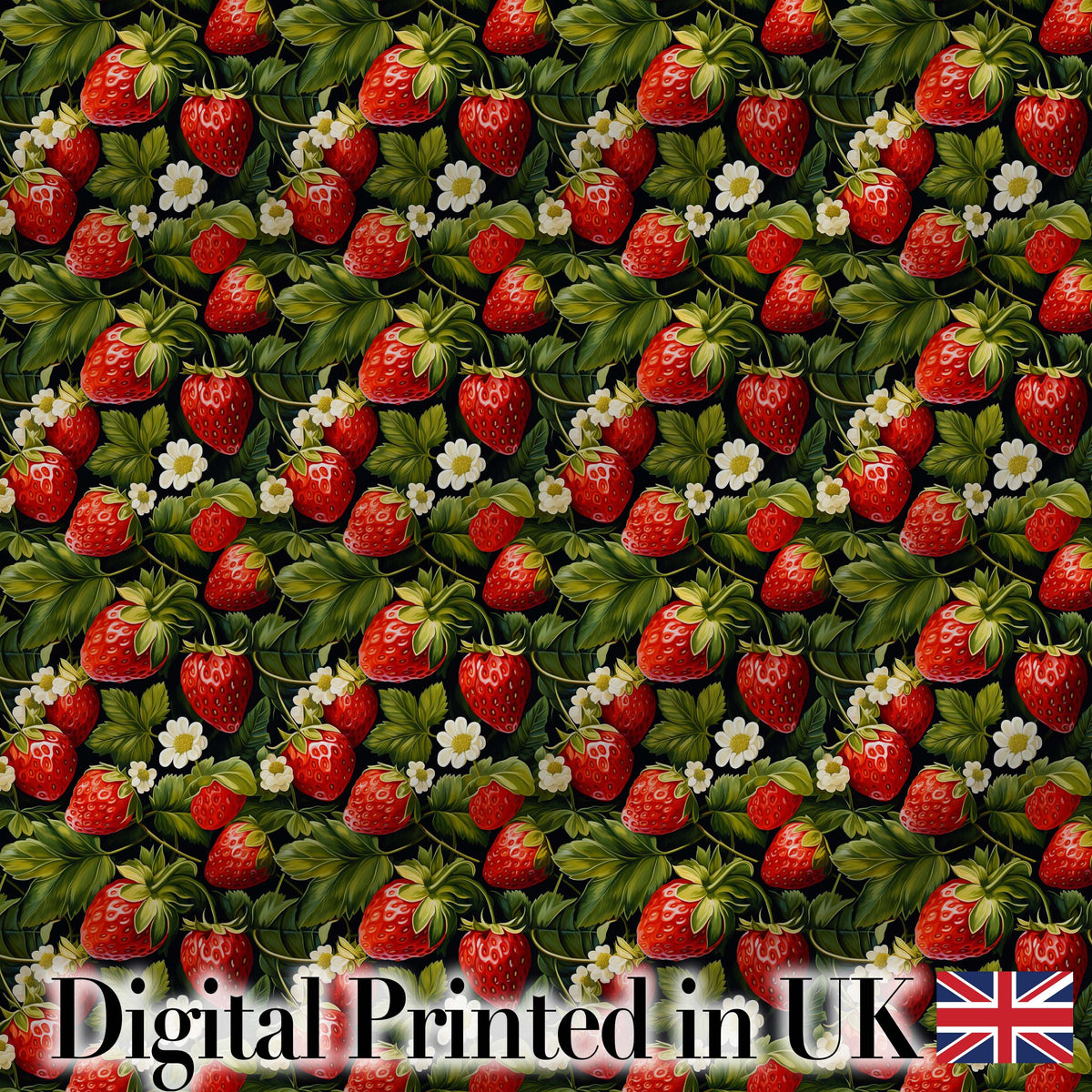 Rich Vintage Strawberries Leaves and Blossoms on Dark Background   Digital Print Fabric by the Metre UK Sewing Quilting Textile