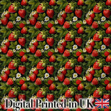Rich Vintage Strawberries Leaves and Blossoms on Dark Background   Digital Print Fabric by the Metre UK Sewing Quilting Textile
