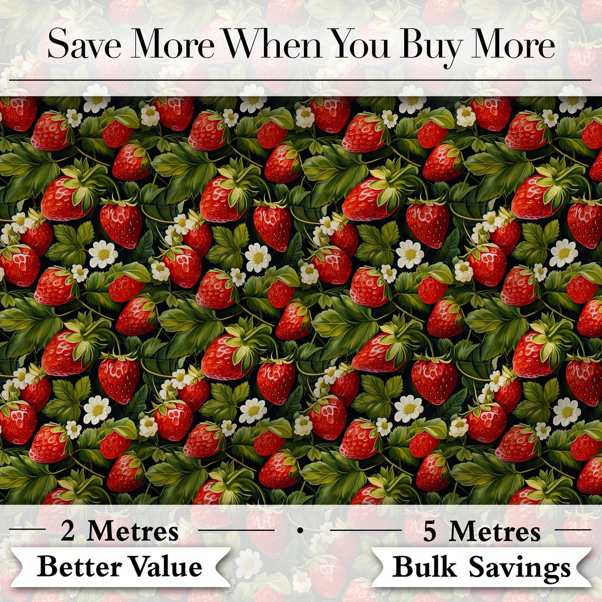 Rich Vintage Strawberries Leaves and Blossoms on Dark Background   Digital Print Fabric by the Metre UK Sewing Quilting Textile
