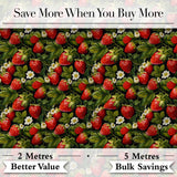 Rich Vintage Strawberries Leaves and Blossoms on Dark Background   Digital Print Fabric by the Metre UK Sewing Quilting Textile