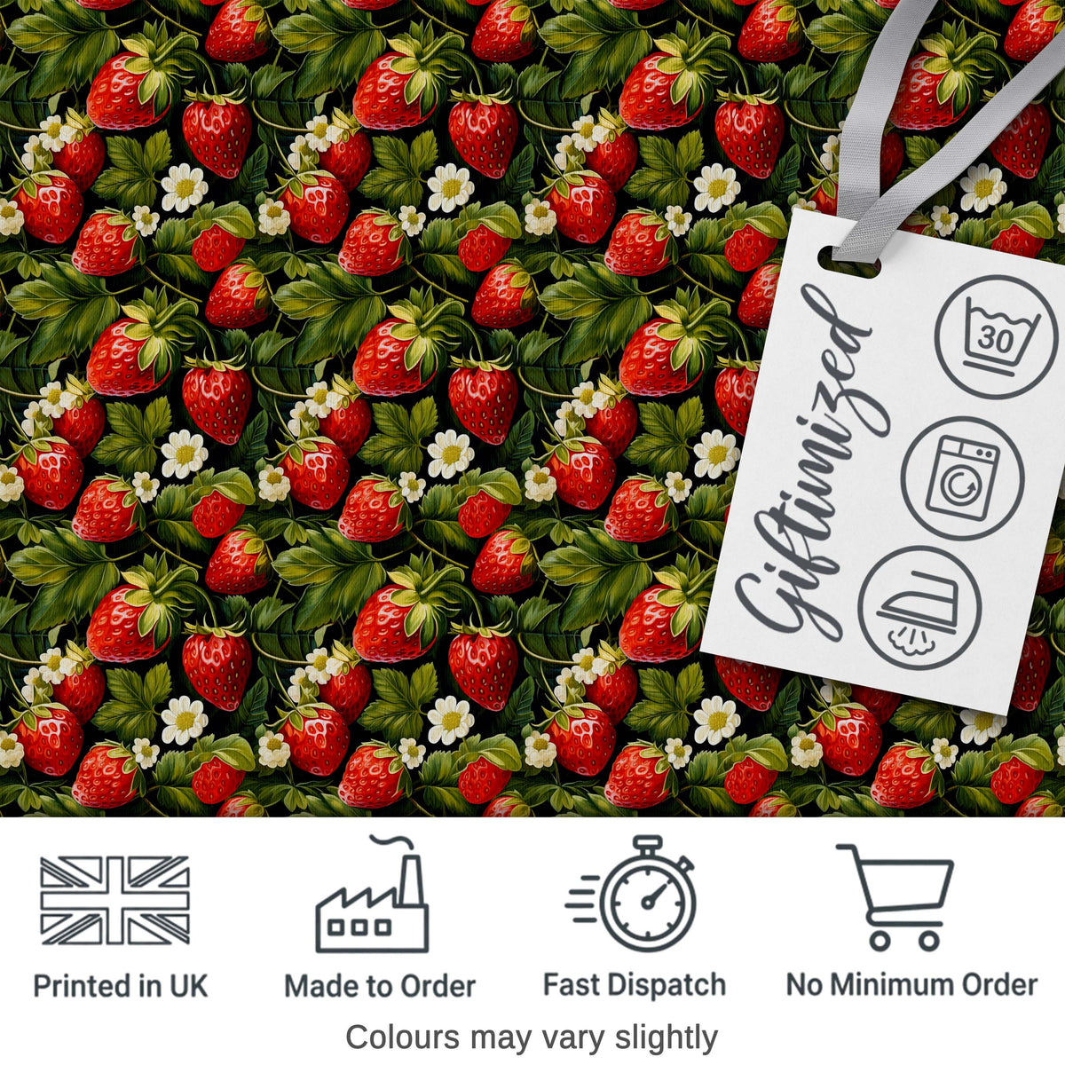 Rich Vintage Strawberries Leaves and Blossoms on Dark Background   Digital Print Fabric by the Metre UK Sewing Quilting Textile