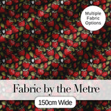 Dense Vintage Strawberries and Foliage on Black Background Seamless Pattern Digital Print Fabric by the Metre UK Sewing Quilting Textile
