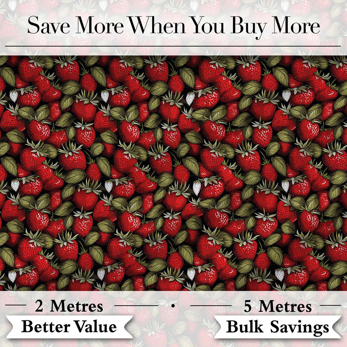 Dense Vintage Strawberries and Foliage on Black Background Seamless Pattern Digital Print Fabric by the Metre UK Sewing Quilting Textile
