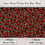 Dense Vintage Strawberries and Foliage on Black Background Seamless Pattern Digital Print Fabric by the Metre UK Sewing Quilting Textile