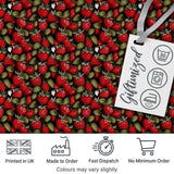 Dense Vintage Strawberries and Foliage on Black Background Seamless Pattern Digital Print Fabric by the Metre UK Sewing Quilting Textile